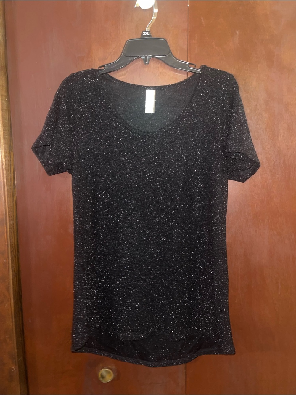 LuLaRoe Black Sparkle Scoop Neck Short Sleeve Top